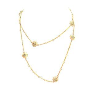 Vintage Enameled Necklace 30 Inches Gold Tone Station Floral Antique Jewelry